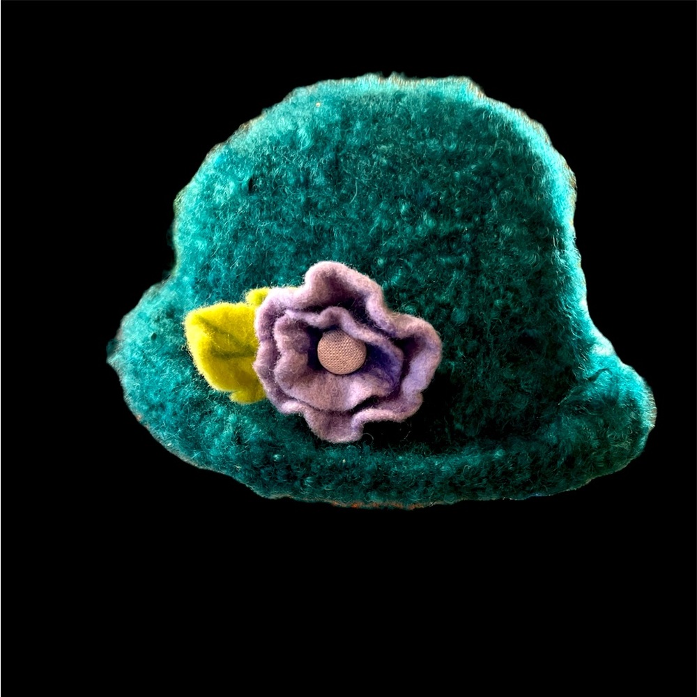 Green felt cloche hat